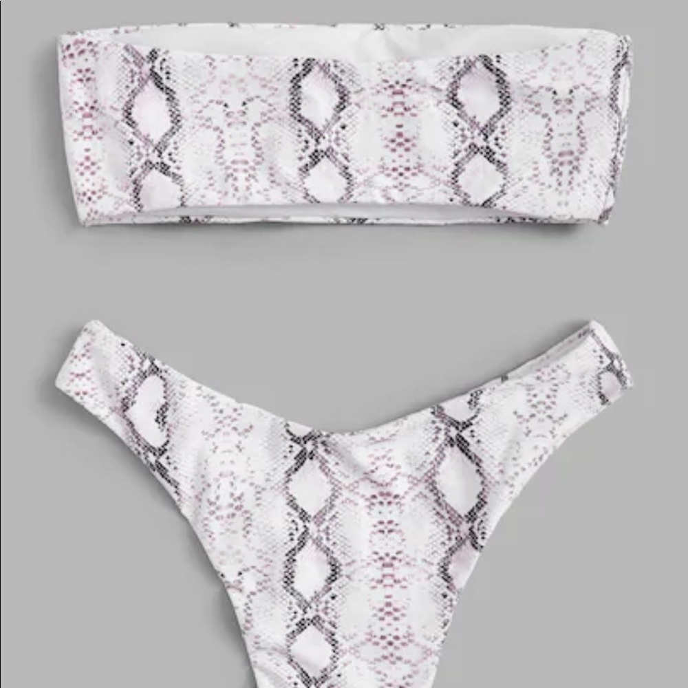 Snakeskin Strapless Bandeau Cheeky Bikini - Picture 2 of 7